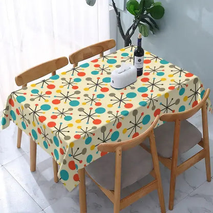 Retro 1950s Mid Century Modern Atomic Abstract Geometric TABLE CLOTH Water proof