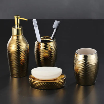 “Gilded Haven Bath Ensemble” 4-coated ceramic set