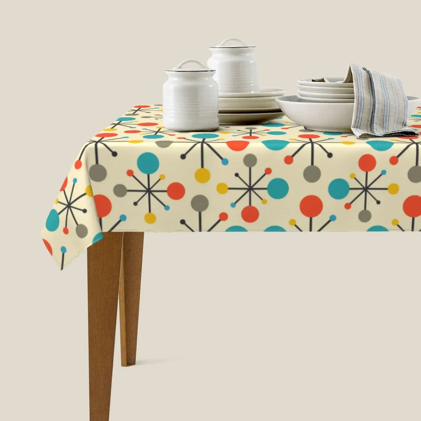 Retro 1950s Mid Century Modern Atomic Abstract Geometric TABLE CLOTH Water proof